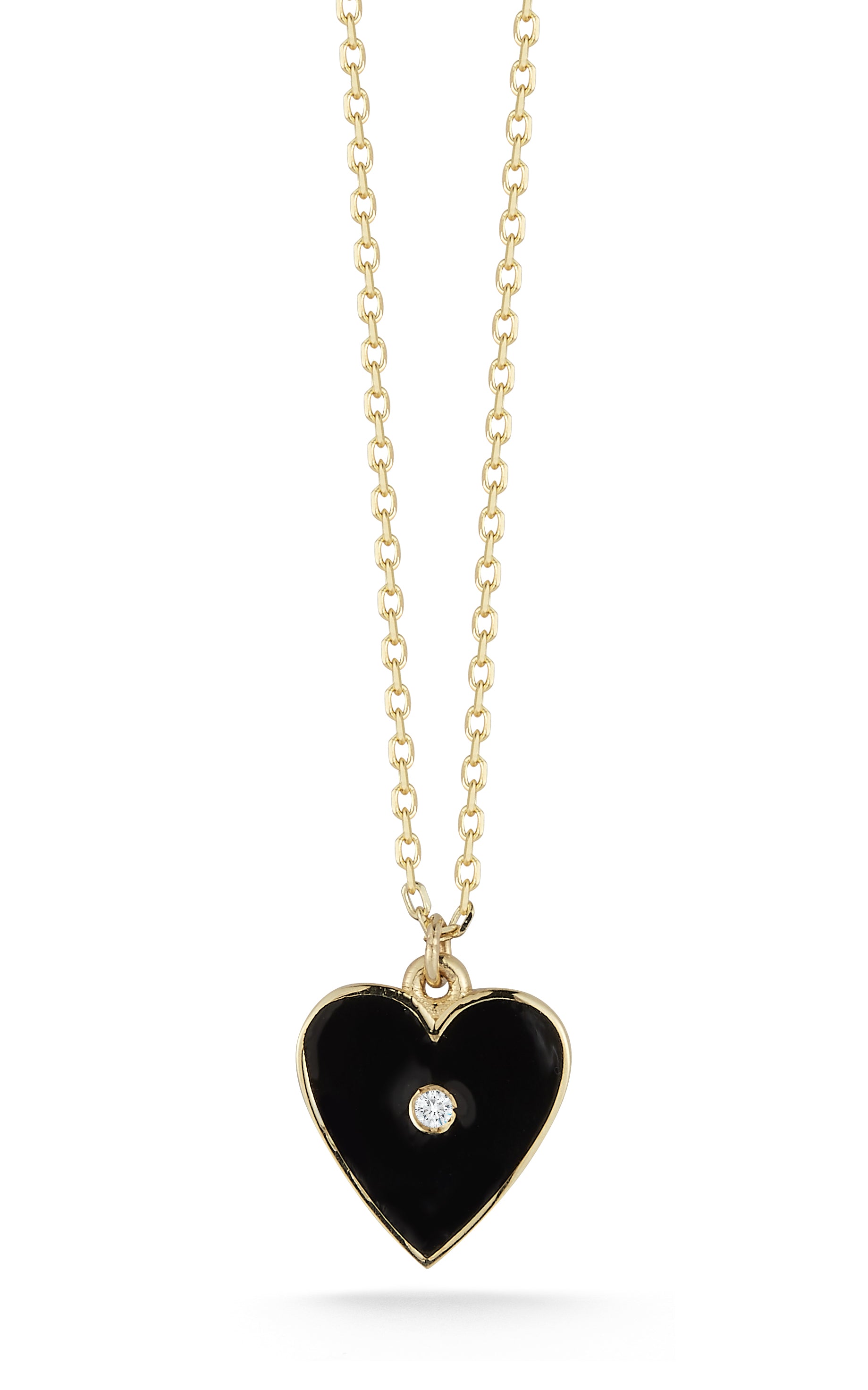 Black Enamel Heart Necklace With Diamond