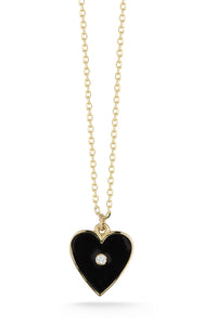 Black Enamel Heart Necklace With Diamond