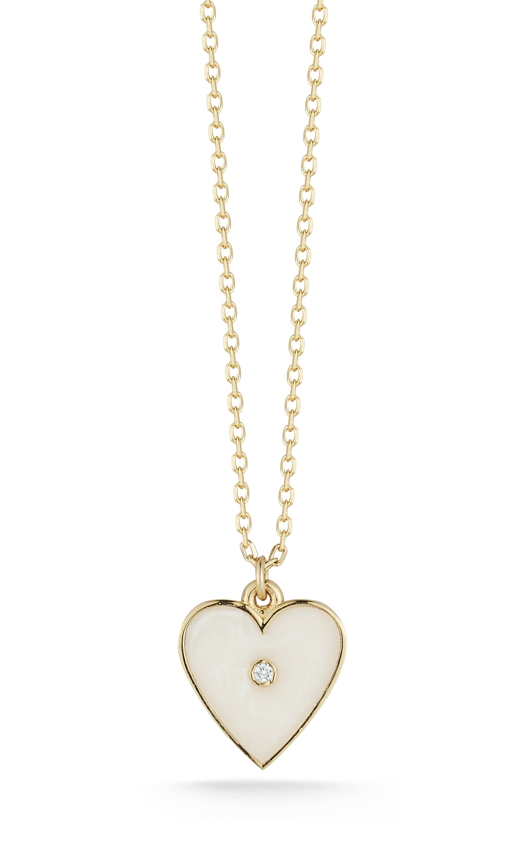 White Enamel Heart Necklace With Diamond