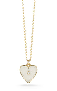 White Enamel Heart Necklace With Diamond